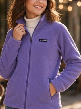 COLUMBIA Purple Fleece Zip Front Jacket Girls L Size 14-16